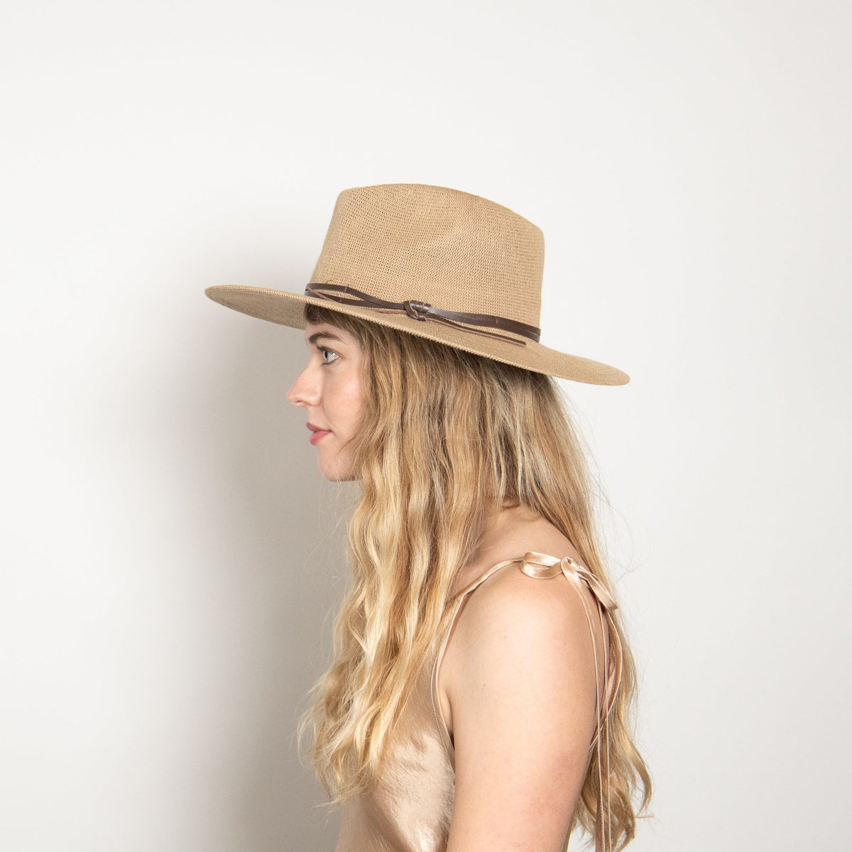 Zenith Tan Leather-Trim Mesh Panama Hat