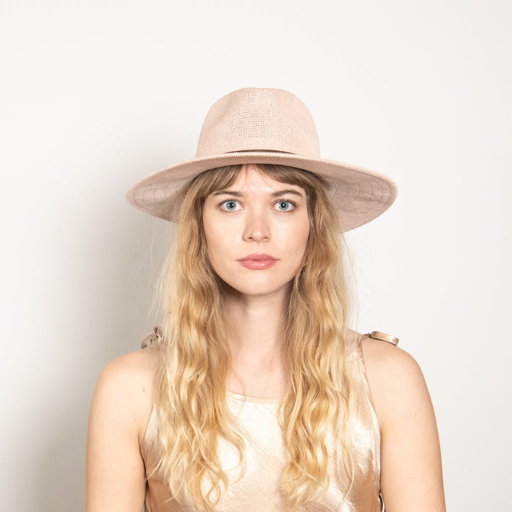 Aurelia Blush Leather-Trim Mesh Panama Hat