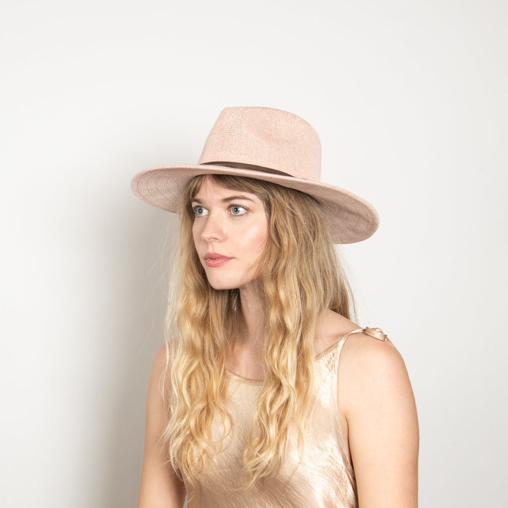 Aurelia Blush Leather-Trim Mesh Panama Hat