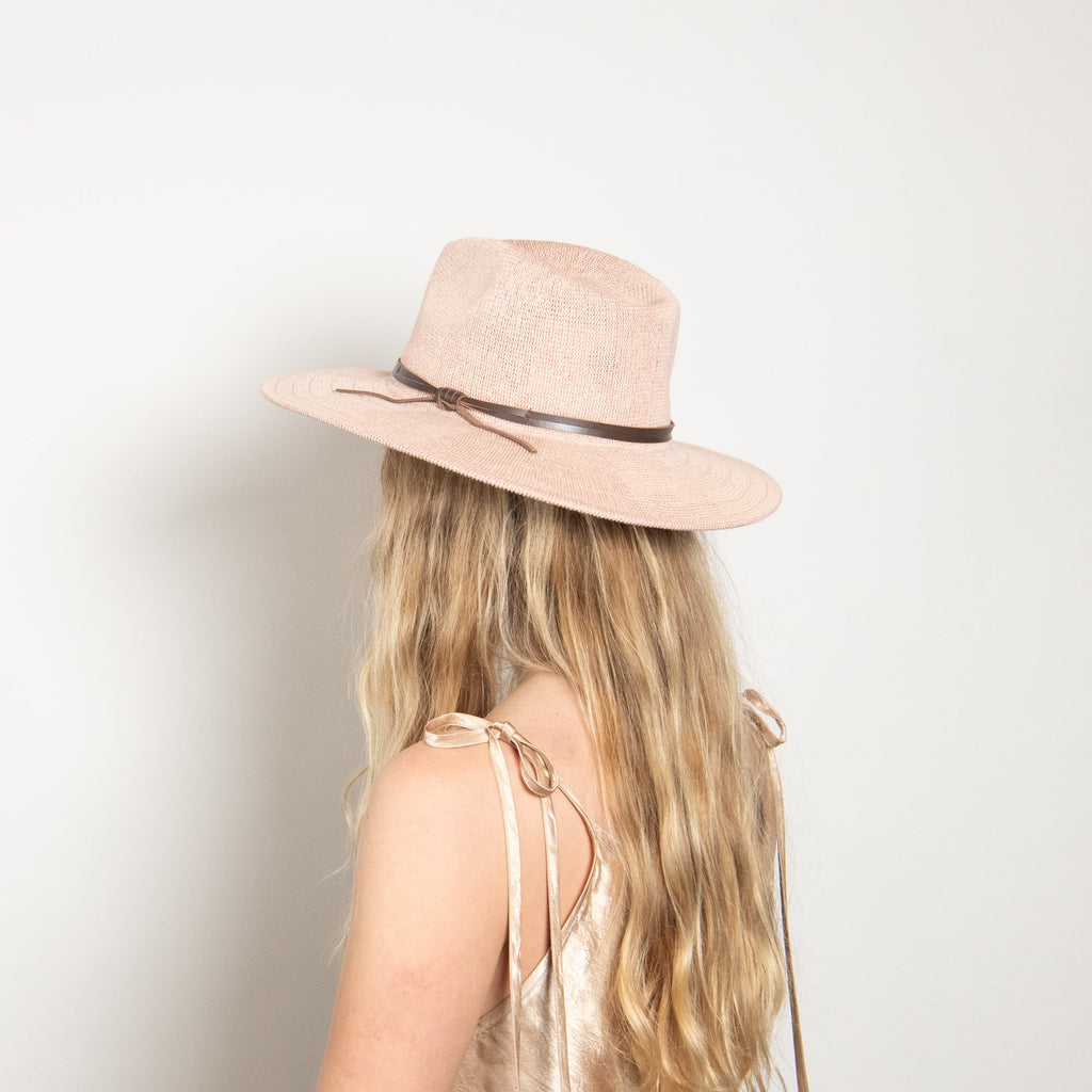 Aurelia Blush Leather-Trim Mesh Panama Hat