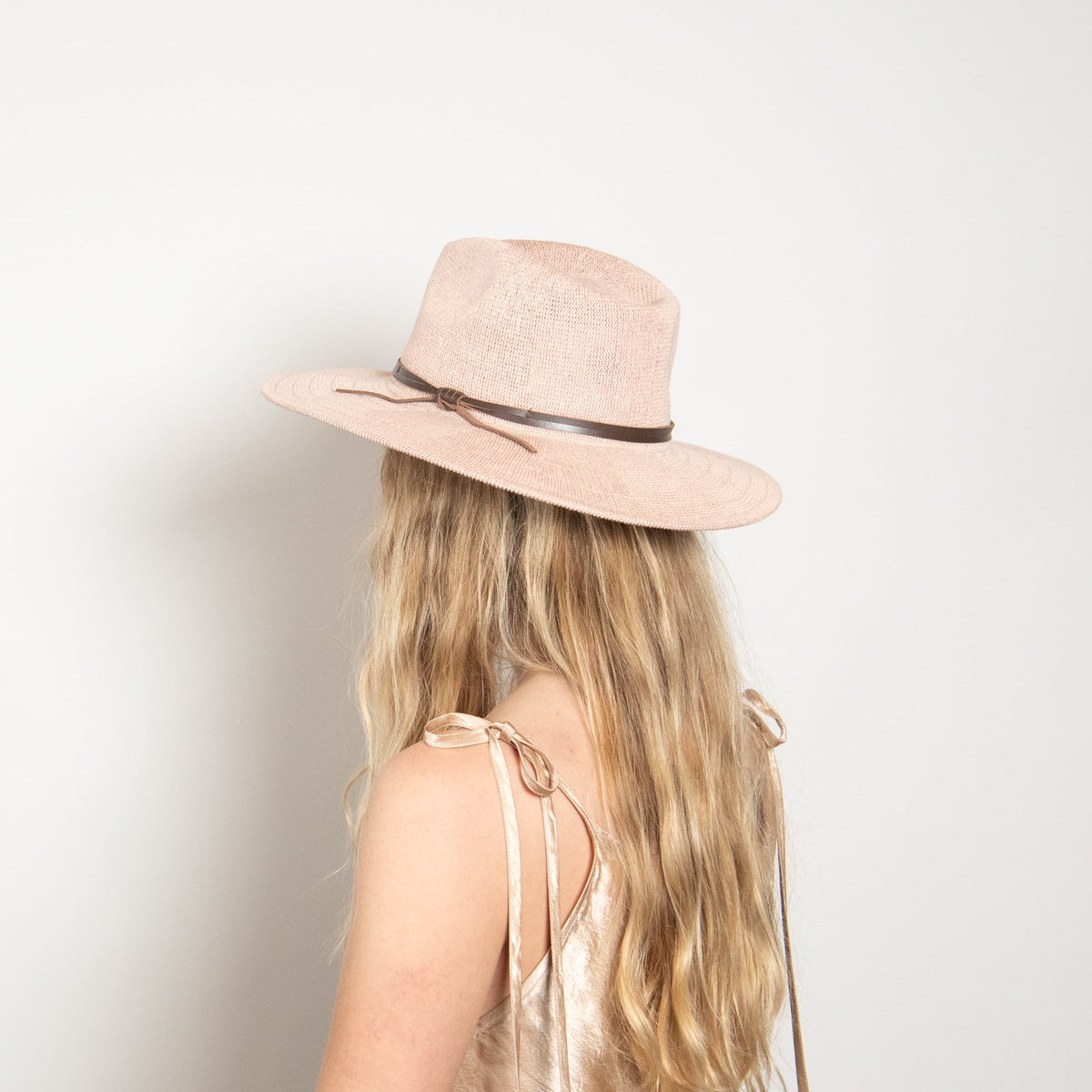 Aurelia Blush Leather-Trim Mesh Panama Hat