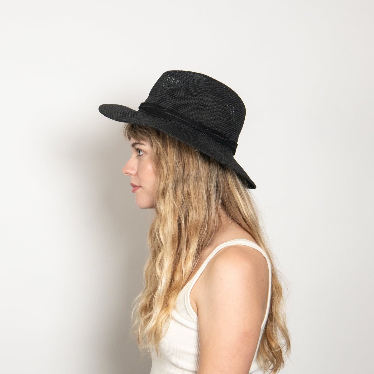 Celestine Black Woven Straw Panama Hat