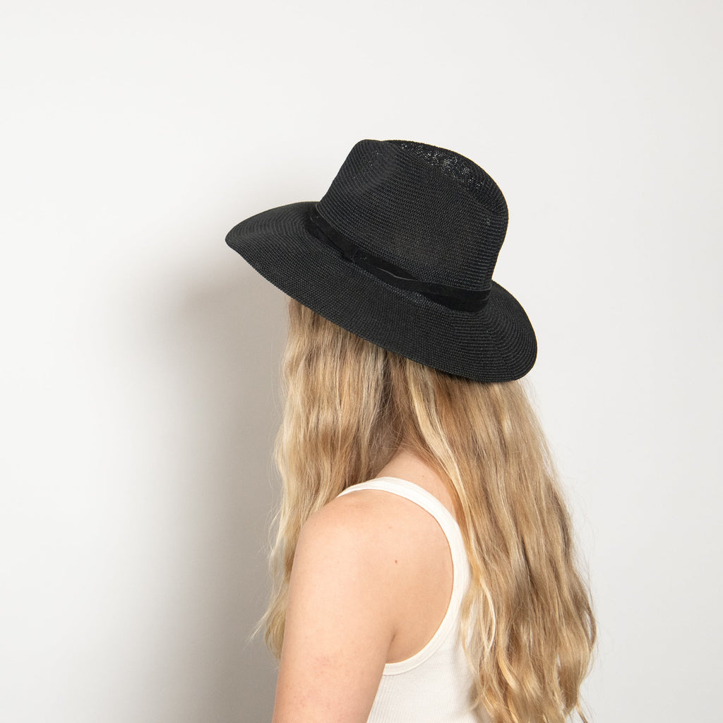 Celestine Black Woven Straw Panama Hat