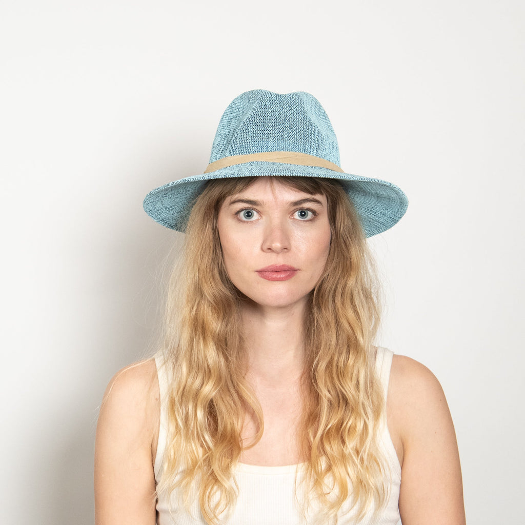 Aveline Light Blue Woven Straw Panama Hat