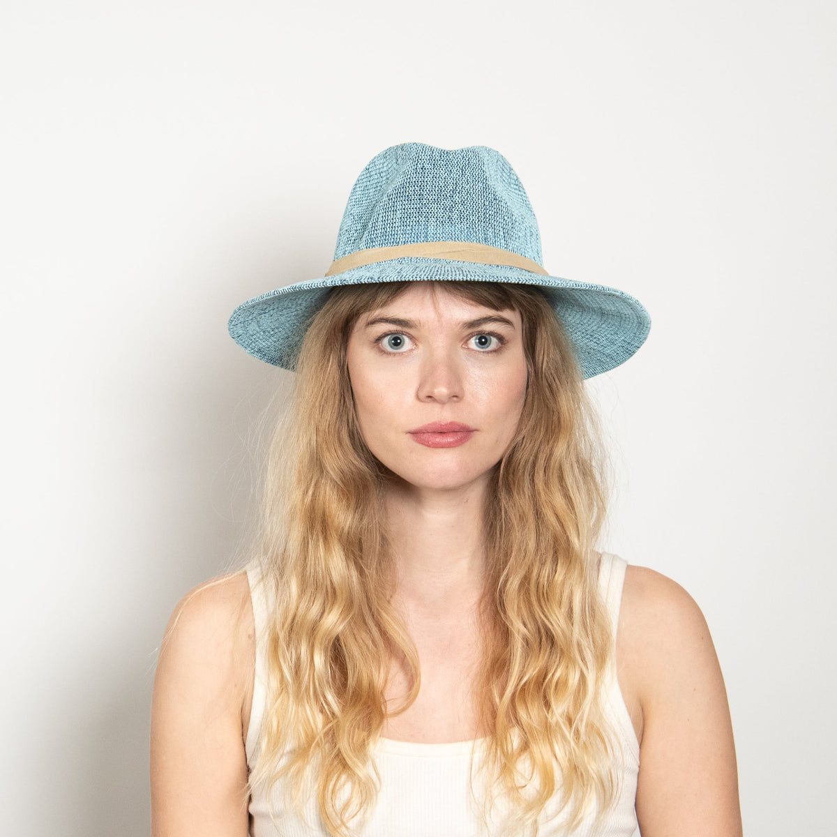 Aveline Light Blue Woven Straw Panama Hat