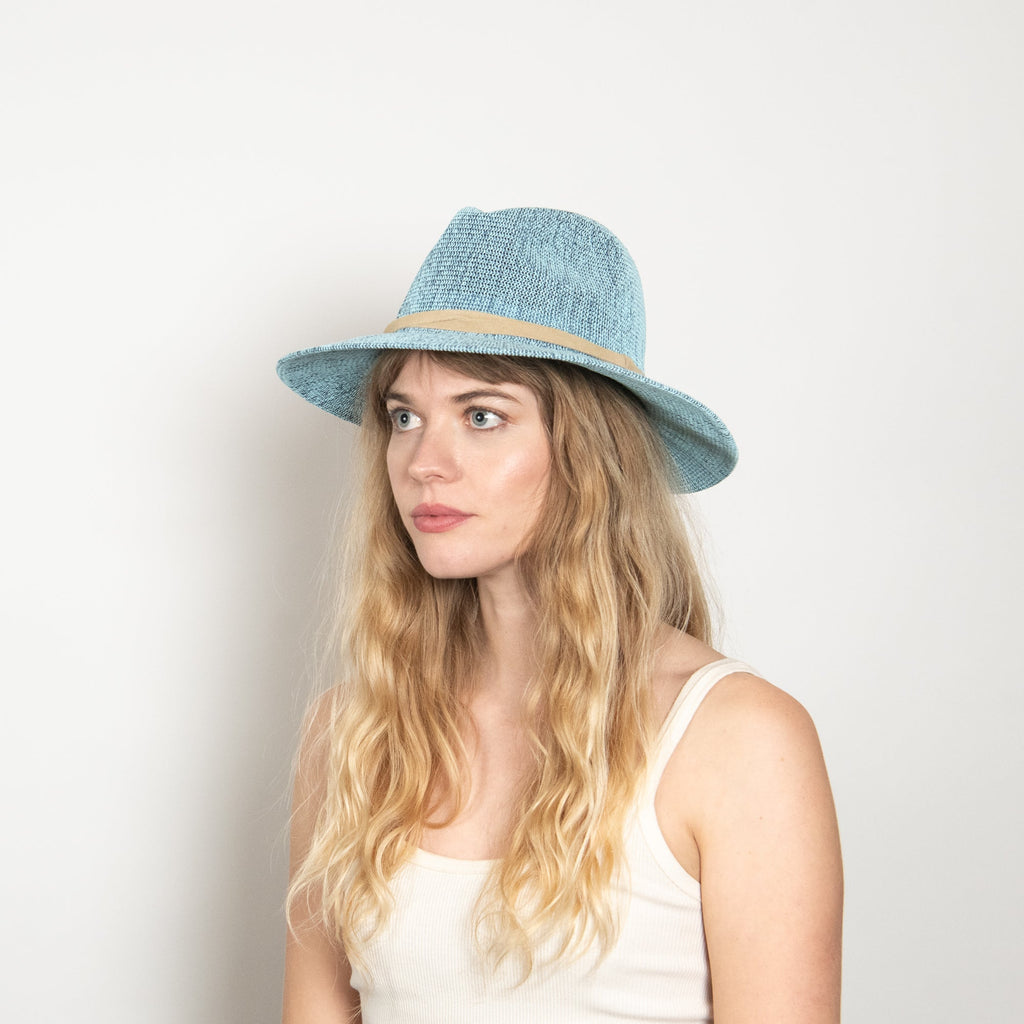 Aveline Light Blue Woven Straw Panama Hat