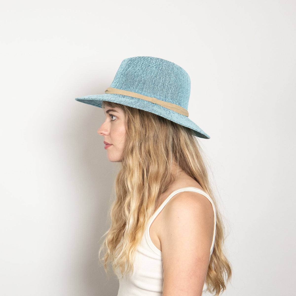 Aveline Light Blue Woven Straw Panama Hat