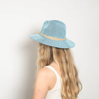 Aveline Light Blue Woven Straw Panama Hat