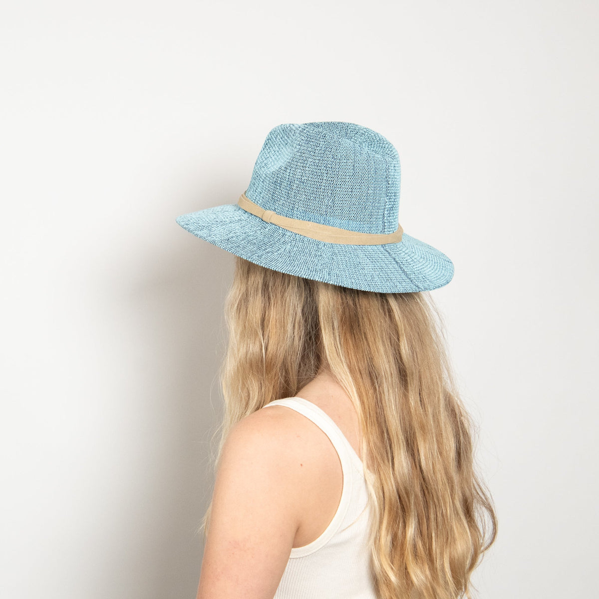 Aveline Light Blue Woven Straw Panama Hat