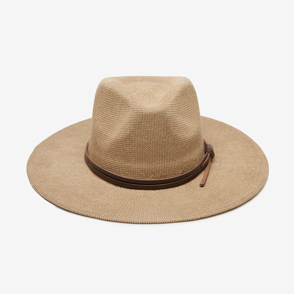 Zenith Tan Leather-Trim Mesh Panama Hat