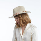 Halcyon Camel Scarf-Trim Mesh Panama Hat