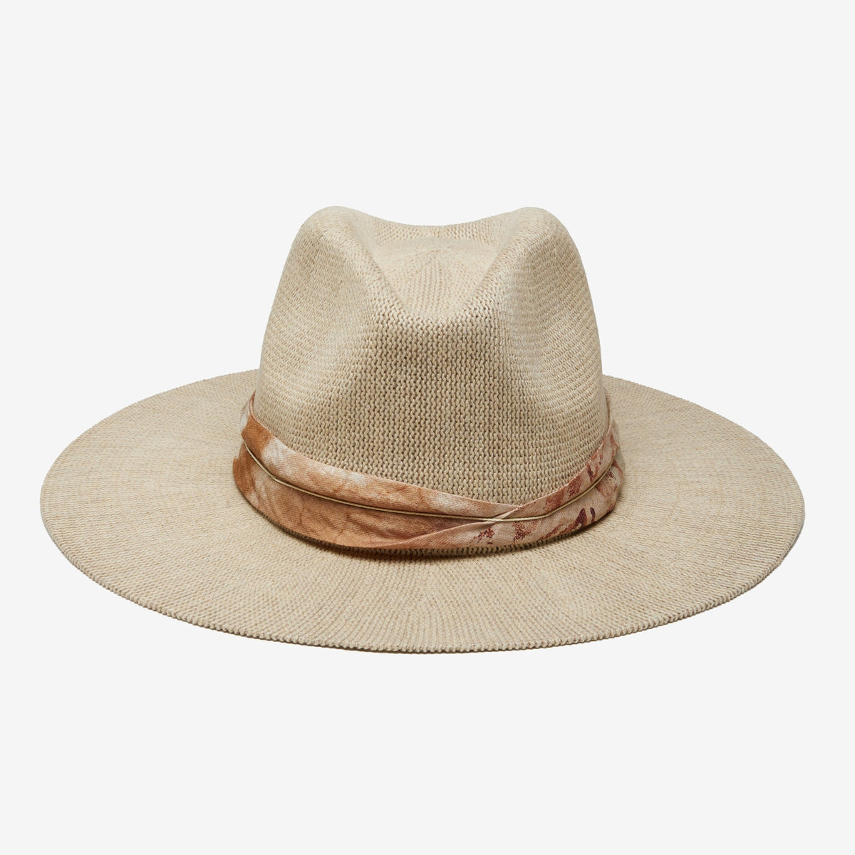 Halcyon Camel Scarf-Trim Mesh Panama Hat