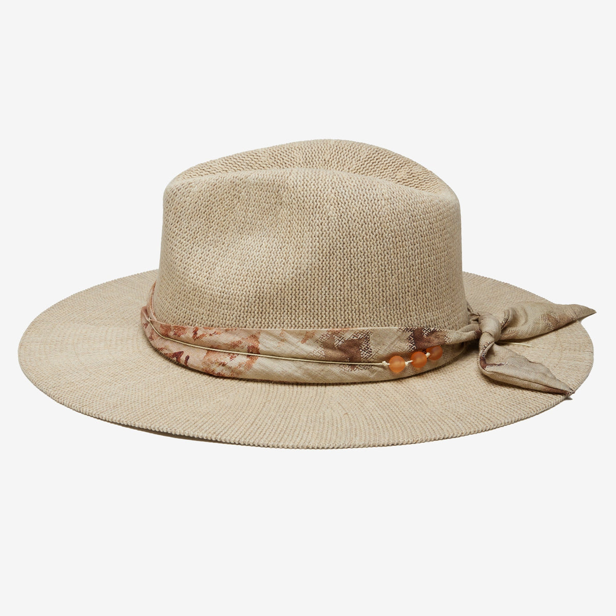 Halcyon Camel Scarf-Trim Mesh Panama Hat