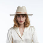 Halcyon Camel Scarf-Trim Mesh Panama Hat