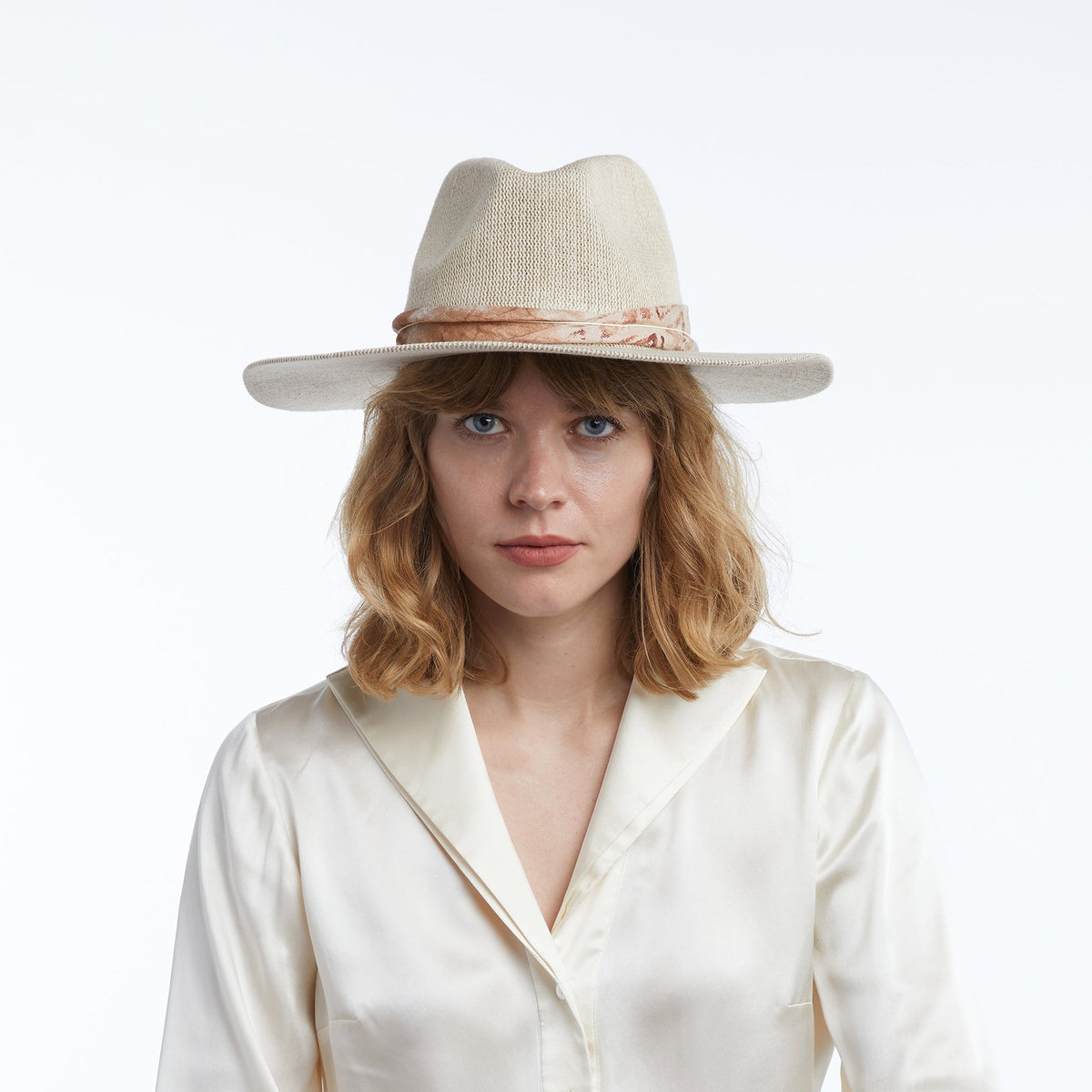 Halcyon Camel Scarf-Trim Mesh Panama Hat