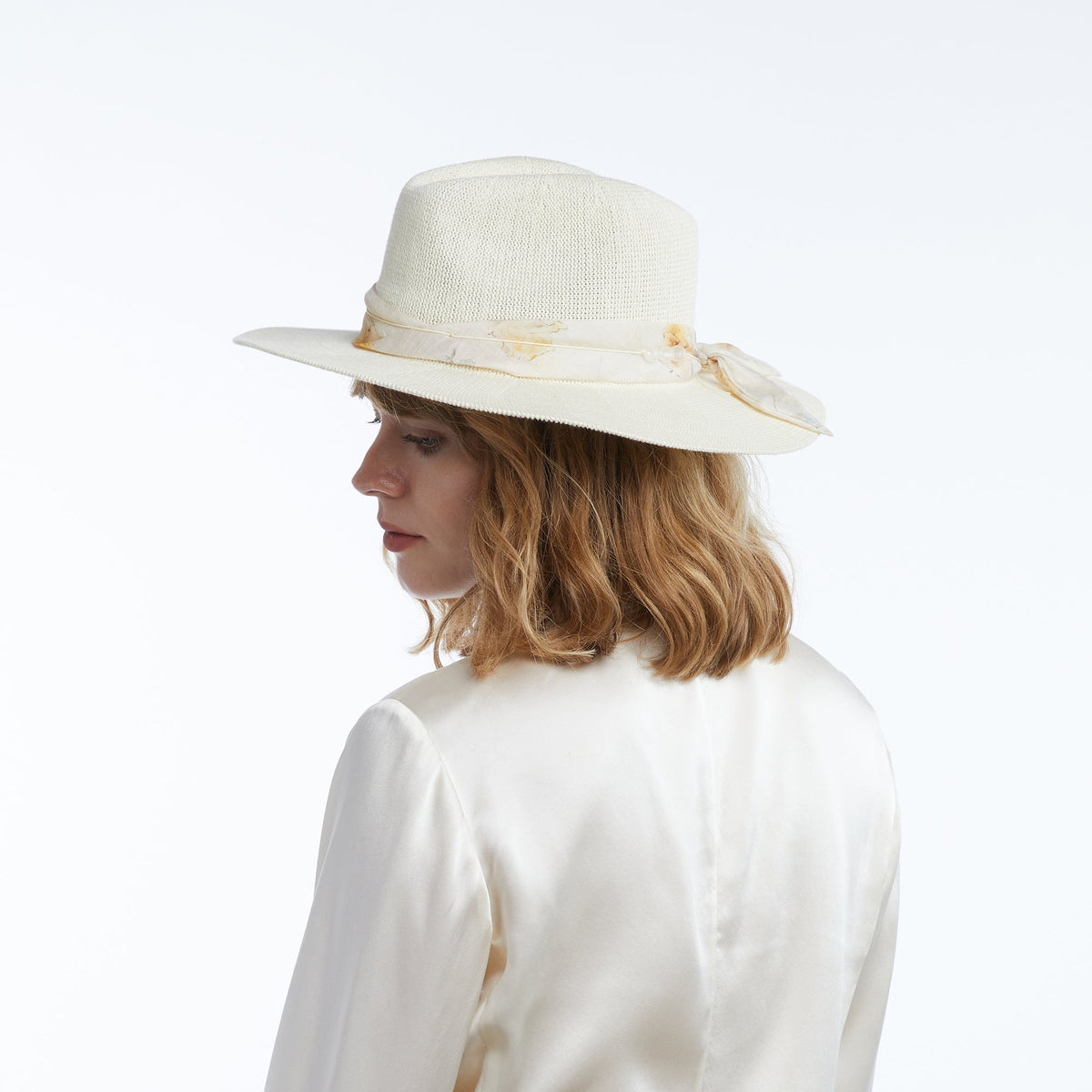 Emberly Ivory Scarf-Trim Mesh Panama Hat