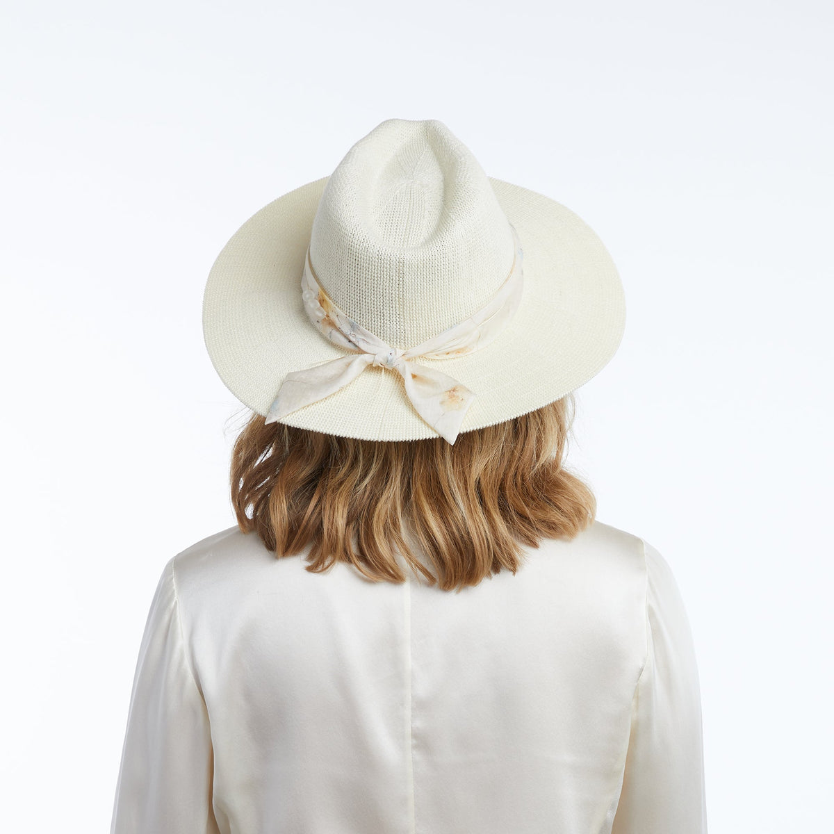 Emberly Ivory Scarf-Trim Mesh Panama Hat