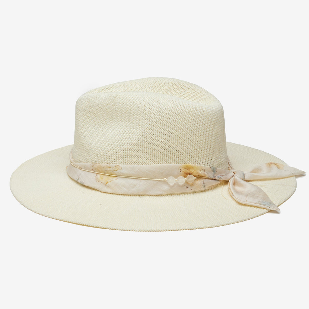 Emberly Ivory Scarf-Trim Mesh Panama Hat