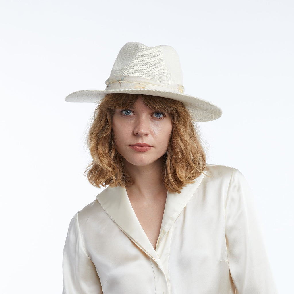 Emberly Ivory Scarf-Trim Mesh Panama Hat