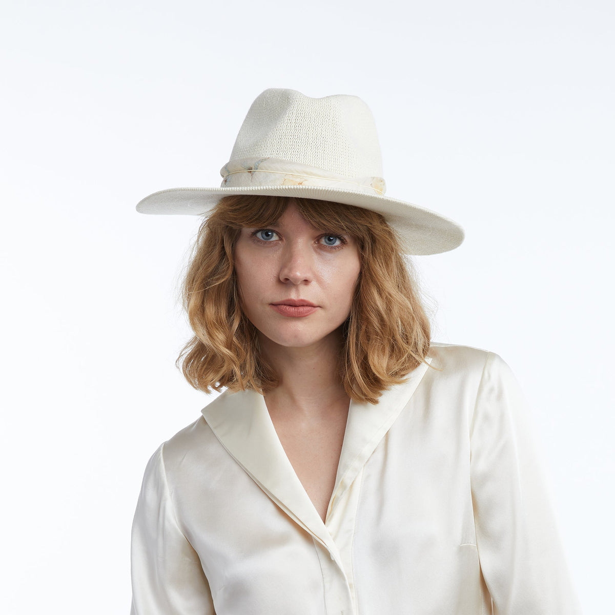 Emberly Ivory Scarf-Trim Mesh Panama Hat