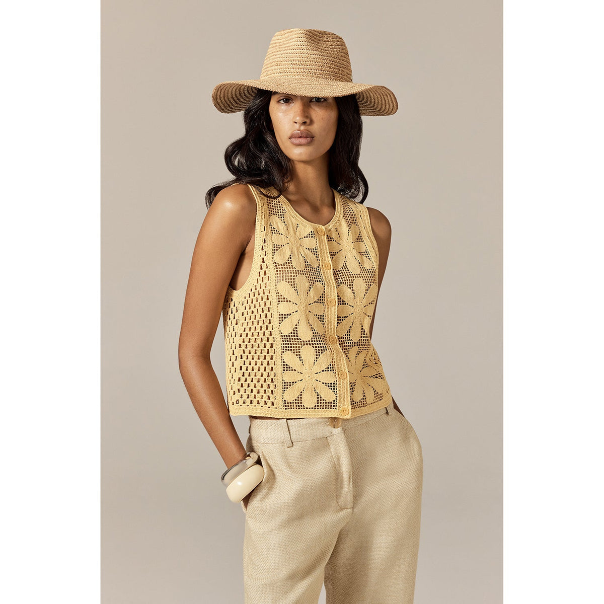 Prestige Striped Raffia Crochet Fedora